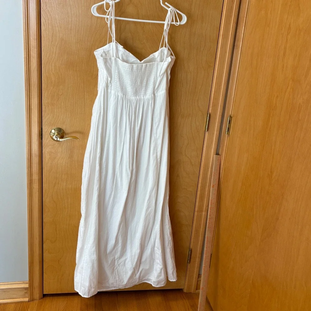 Abercrombie & Fitch Maxi Dress Womens XLT White Pleated Tie Strap Smocked Pocket